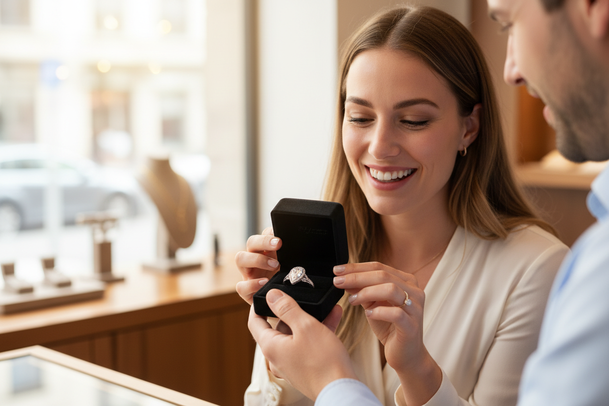 Happy customer receiving custom ring